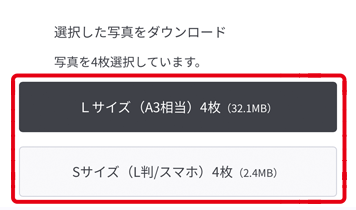 複数枚のサイズを選ぶ画面
