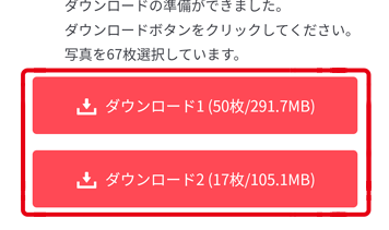 ZIP形式でダウンロードする画面