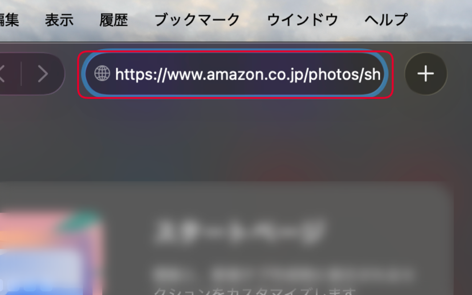 SafariのアドレスバーにURLを貼り付けて開く