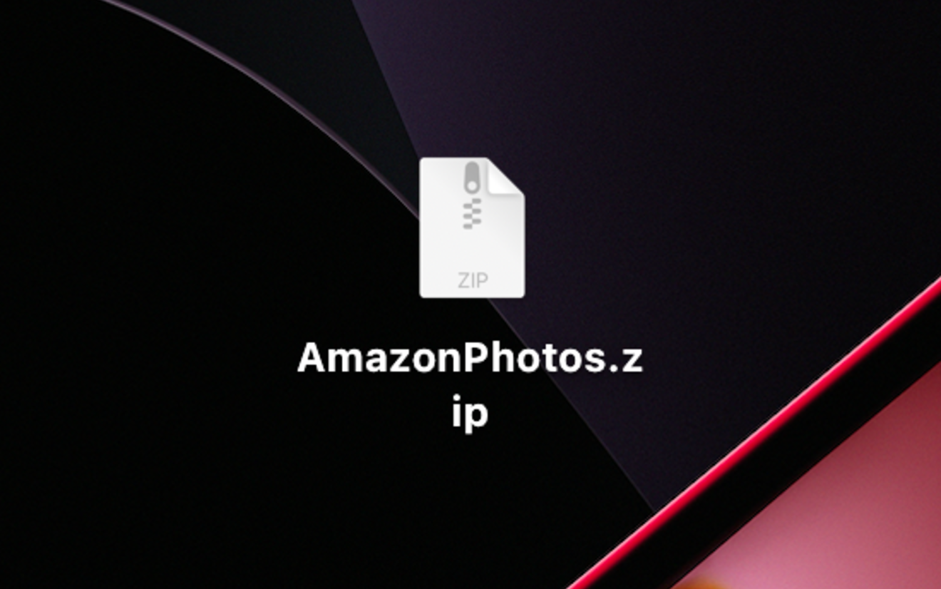 デスクトップに保存されたAmazonPhotos.zipファイル