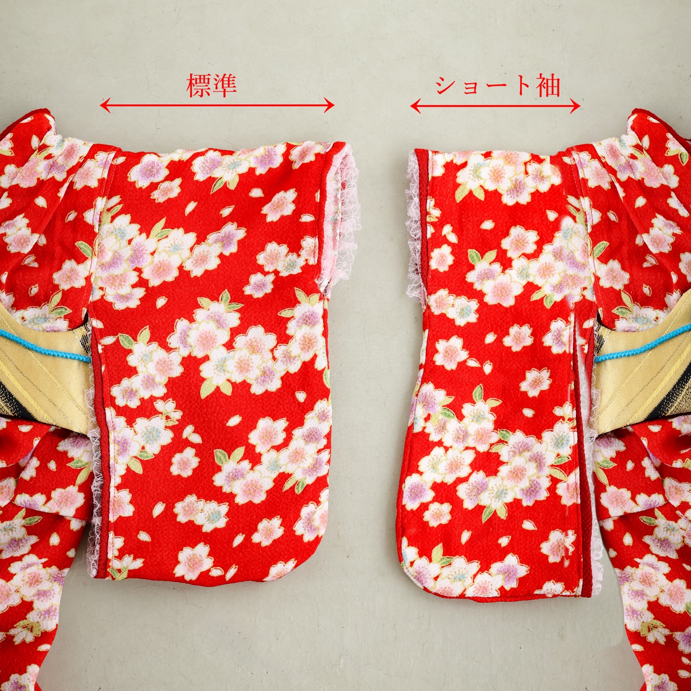 ワンコ用着物の標準袖とショート袖の長さの比較